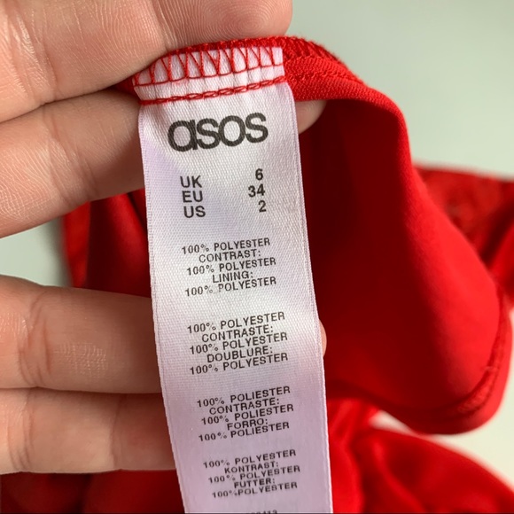 ASOS Red Lace Detail Dolman Sleeve Dress Size 2 - Picture 5 of 6